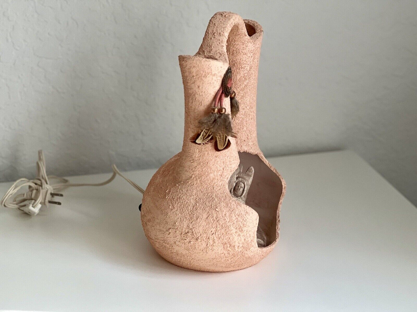 Vintage Signed Pottery Mother and Children Navajo Wedding Vase Table Lamp Test